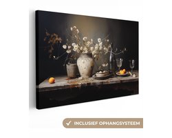Canvas schilderij 120x80 cm - Stilleven met bloemen - Kamer decoratie accessoires - Schilderijen woonkamer - Wanddecoratie slaapkamer - Muurdecoratie keuken - Wanddoek interieur binnen - Woondecoratie huis - Bloemen schilderij