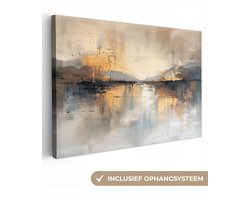 Canvas schilderij 120x80 cm - Wanddecoratie Abstract - Modern - Beige - Aesthetic - Goud - Muurdecoratie woonkamer - Slaapkamer decoratie - Kamer accessoires - Schilderijen op canvas