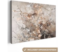 Canvas schilderij 120x80 cm - Wanddecoratie Amandelbloesem - Kunst - Van Gogh - Beige - Abstract - Muurdecoratie woonkamer - Slaapkamer decoratie - Kamer accessoires - Schilderijen op canvas - Kerstcadeau - Sinterklaas cadeau voor vrouwen