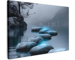 Canvas schilderij 120x80 cm - Wanddecoratie badkamer Stenen - Water - Bomen - Natuur - Muurdecoratie WC - Decoratieve accessoires - Toilet muur decoratie - Schilderijen op canvas