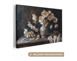 Canvas schilderij 120x80 cm - Wanddecoratie Bloemen - Vaas - Kunst - Stilleven - Muurdecoratie woonkamer - Slaapkamer decoratie - Kamer accessoires - Schilderijen op canvas