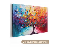 Canvas schilderij 120x80 cm - Wanddecoratie Boom - Levensboom - Kleurrijk - Abstract - Muurdecoratie woonkamer - Slaapkamer decoratie - Kamer accessoires - Schilderijen op canvas - Kerstcadeau - Sinterklaas cadeau voor vrouwen