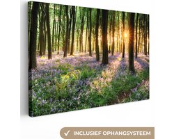 Canvas schilderij 120x80 cm - Wanddecoratie Bos - Bloemen - Lavendel - Zon - Paars - Natuur - Muurdecoratie woonkamer - Slaapkamer decoratie - Kamer accessoires - Schilderijen op canvas
