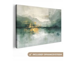 Canvas schilderij 120x80 cm - Wanddecoratie Groen - Modern - Abstract - Goud - Muurdecoratie woonkamer - Slaapkamer decoratie - Kamer accessoires - Schilderijen op canvas