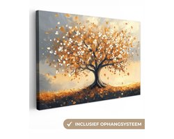 Canvas schilderij 120x80 cm - Wanddecoratie Herfst - Boom - Oranje - Bladeren - Levensboom - Abstract - Muurdecoratie woonkamer - Slaapkamer decoratie - Kamer accessoires - Schilderijen op canvas