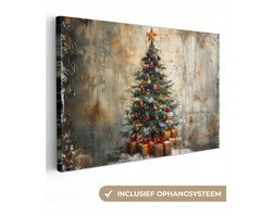 Canvas schilderij 120x80 cm - Wanddecoratie Kerstboom - Vintage - Kerst - Cadeau - Muurdecoratie woonkamer - Slaapkamer decoratie - Kamer accessoires - Schilderijen op canvas - Kerstdecoratie voor binnen - Kerstversiering - Kerstmis versiering