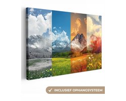 Canvas schilderij 120x80 cm - Wanddecoratie Landschap - 4 seizoenen - Natuur - Winter - Lente - Zomer - Herfst - Muurdecoratie woonkamer - Slaapkamer decoratie - Kamer accessoires - Schilderijen op canvas