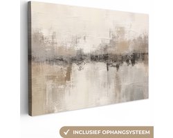 Canvas schilderij 120x80 cm - Wanddecoratie Moderne kunst - Abstract - Beige - Muurdecoratie woonkamer - Kamer decoratie modern - Abstracte schilderijen