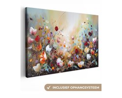 Canvas schilderij 120x80 cm - Wanddecoratie Olieverf - Bloemen - Kleurrijk - Natuur - Muurdecoratie woonkamer - Slaapkamer decoratie - Kamer accessoires - Schilderijen op canvas