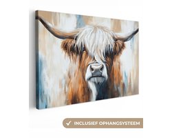 Canvas schilderij 120x80 cm - Wanddecoratie Schotse hooglander - Street art - Vintage - Koe - Dieren - Muurdecoratie woonkamer - Slaapkamer decoratie - Kamer accessoires - Schilderijen op canvas