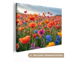 Canvas Schilderij 120x90 cm - Bloemen - Klaprozen - Kleurrijk - Natuur - Wanddecoratie woonkamer - Muurdecoratie keuken - Slaapkamer decoratie - Schilderijen - Woonaccessoires