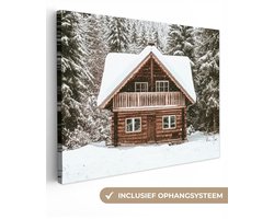Canvas schilderij 120x90 cm - Wanddecoratie Huis - Bos - Winter - Natuur - Sneeuw - Muurdecoratie woonkamer - Slaapkamer decoratie - Kamer accessoires - Schilderijen op canvas