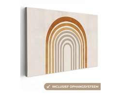 Canvas schilderij 140x90 cm - Exclusieve wanddecoratie Minimalistisch - Boog - Lijnen - Beige - Muurdecoratie woonkamer - Slaapkamer decoratie - Kamer accessoires - Schilderijen op canvas
