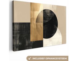 Canvas schilderij 140x90 cm - Wanddecoratie Abstract - Modern - Zwart - Goud - Muurdecoratie woonkamer - Kamer decoratie modern - Abstracte schilderijen