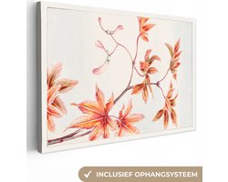 Canvas schilderij 140x90 cm - Wanddecoratie Bladeren - Boom - Esdoorn - Vintage - Japans - Muurdecoratie woonkamer - Slaapkamer decoratie - Kamer accessoires - Schilderijen