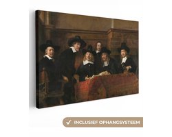 Canvas schilderij 140x90 cm - Wanddecoratie De staalmeesters - Schilderij van Rembrandt van Rijn - Muurdecoratie woonkamer - Slaapkamer decoratie - Kamer accessoires - Schilderijen op canvas