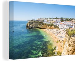 Canvas schilderij 140x90 cm - Wanddecoratie een strand in Lagoa in Algarve - Muurdecoratie woonkamer - Slaapkamer decoratie - Kamer accessoires - Schilderijen