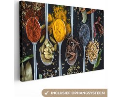 Canvas schilderij 140x90 cm - Wanddecoratie Lepel - Specerijen - Kruiden - Eten - Tafel - Muurdecoratie accessoires - Keuken decoratie muur - Schilderijen op canvas