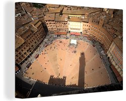 Canvas schilderij 140x90 cm - Wanddecoratie Luchtfoto van het Italiaanse stadsplein Piazza Del Campo in Siena - Muurdecoratie woonkamer - Slaapkamer decoratie - Kamer accessoires - Schilderijen
