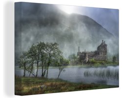 Canvas schilderij 140x90 cm - Wanddecoratie Middeleeuws fort in Schotland - Muurdecoratie woonkamer - Slaapkamer decoratie - Kamer accessoires - Schilderijen