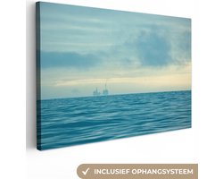 Canvas schilderij 140x90 cm - Wanddecoratie Noordzee - Mist - Water - Muurdecoratie woonkamer - Slaapkamer decoratie - Kamer accessoires - Schilderijen op canvas