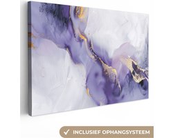 Canvas schilderij 140x90 cm - Wanddecoratie Paars - Modern - Marmer - Abstract - Muurdecoratie woonkamer - Slaapkamer decoratie - Kamer accessoires - Schilderijen op canvas