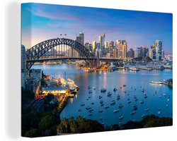 Canvas schilderij 140x90 cm - Wanddecoratie Skyline van Sydney bij zonsondergang - Muurdecoratie woonkamer - Slaapkamer decoratie - Kamer accessoires - Schilderijen