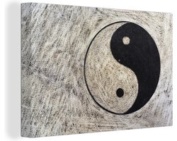 Canvas schilderij 140x90 cm - Wanddecoratie Symbool van Yin en Yang op een grijze ondergrond - Muurdecoratie woonkamer - Slaapkamer decoratie - Kamer accessoires - Schilderijen