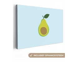 Canvas schilderij 150x100 cm - Exclusieve wanddecoratie Avocado - Illustratie - Groene - Vrucht - Muurdecoratie woonkamer - Slaapkamer decoratie - Kamer accessoires - Schilderijen op canvas