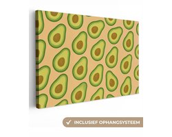 Canvas schilderij 150x100 cm - Exclusieve wanddecoratie Avocado - Patroon - Groen - Pit - Muurdecoratie woonkamer - Slaapkamer decoratie - Kamer accessoires - Schilderijen op canvas