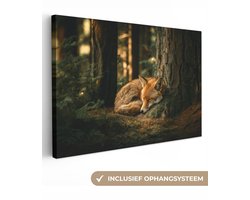 Canvas schilderij 150x100 cm - Exclusieve wanddecoratie Vos - Bos - Slapen - Muurdecoratie woonkamer - Slaapkamer decoratie - Kamer accessoires - Schilderijen op canvas