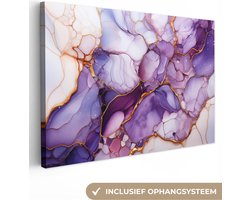 Canvas schilderij 150x100 cm - Marmer lila paars- Kamer decoratie accessoires - Schilderijen woonkamer - Wanddecoratie slaapkamer - Muurdecoratie keuken - Wanddoek interieur binnen - Woondecoratie huis - Schilderij abstract