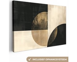 Canvas schilderij 150x100 cm - Wanddecoratie Abstract - Geometrische vormen - Zwart - Goud - Muurdecoratie woonkamer - Kamer decoratie modern - Abstracte schilderijen
