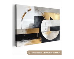 Canvas schilderij 150x100 cm - Wanddecoratie Abstract - Goud - Zilver - Vormen - Aesthetic - Muurdecoratie woonkamer - Slaapkamer decoratie - Kamer accessoires - Schilderijen op canvas