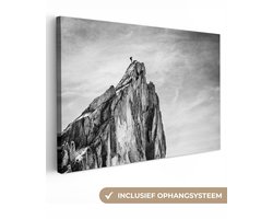 Canvas schilderij 150x100 cm - Wanddecoratie Berg - Natuur - Klimmen - Zwart wit - Muurdecoratie woonkamer - Slaapkamer decoratie - Kamer accessoires - Schilderijen op canvas