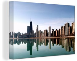 Canvas schilderij 150x100 cm - Wanddecoratie Chicago - Toren - Skyline - Muurdecoratie woonkamer - Slaapkamer decoratie - Kamer accessoires - Schilderijen