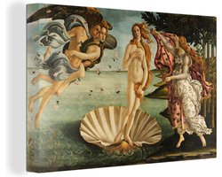 Canvas schilderij 150x100 cm - Wanddecoratie De geboorte van Venus - schilderij van Sandro Botticelli - Muurdecoratie woonkamer - Slaapkamer decoratie - Kamer accessoires - Schilderijen