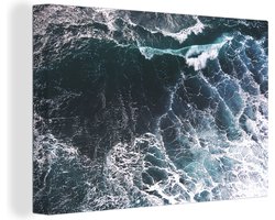 Canvas schilderij 150x100 cm - Wanddecoratie Luchtfoto van woeste golven in de zee - Muurdecoratie woonkamer - Slaapkamer decoratie - Kamer accessoires - Schilderijen