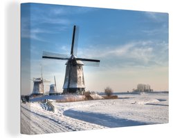 Canvas schilderij 150x100 cm - Wanddecoratie Nederlands winterlandschap - Muurdecoratie woonkamer - Slaapkamer decoratie - Kamer accessoires - Schilderijen