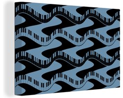 Canvas schilderij 150x100 cm - Wanddecoratie Patronen - Piano - Blauw - Jaren 20 - Muurdecoratie woonkamer - Slaapkamer decoratie - Kamer accessoires - Schilderijen