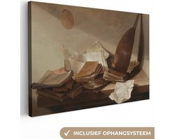Canvas schilderij 150x100 cm - Wanddecoratie Stilleven met boeken - Schilderij van Jan Davidsz. de Heem - Muurdecoratie woonkamer - Slaapkamer decoratie - Kamer accessoires - Schilderijen op canvas