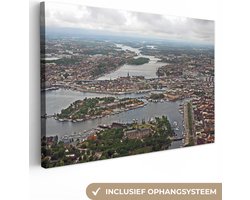 Canvas schilderij 150x100 cm - Wanddecoratie Stockholm vanuit de lucht in Zweden - Muurdecoratie woonkamer - Slaapkamer decoratie - Kamer accessoires - Schilderijen