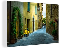 Canvas schilderij 150x100 cm - Wanddecoratie Straten met traditionele huizen in Toscaanse stad San Gimignano in Italië - Muurdecoratie woonkamer - Slaapkamer decoratie - Kamer accessoires - Schilderijen