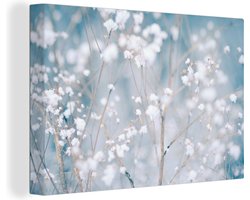 Canvas schilderij 150x100 cm - Wanddecoratie Takken - Sneeuw - Winter - Natuur - Botanisch - Muurdecoratie woonkamer - Slaapkamer decoratie - Kamer accessoires - Schilderijen