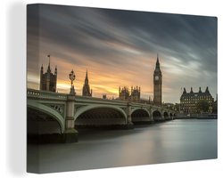 Canvas schilderij 150x100 cm - Wanddecoratie Uitzicht op de beroemde Big Ben in Londen - Muurdecoratie woonkamer - Slaapkamer decoratie - Kamer accessoires - Schilderijen