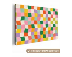 Canvas schilderij 150x100 cm - Wanddecoratie Vierkanten - Kleurrijk - Golvend - Muurdecoratie woonkamer - Slaapkamer decoratie - Kamer accessoires - Schilderijen op canvas