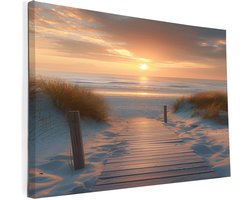 Canvas schilderij 150x100cm wanddecoratie zonsondergang strand in velours fluweelzacht "wanddecoratie" - "schilderij" - "muurdecoratie woonkamer" - "canvas schilderij" - "interieurdesign" - "kunst aan de muur"