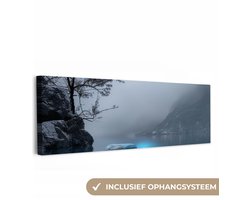 Canvas schilderij 150x50 cm - Wanddecoratie Stenen - Water - Bomen - Natuur - Muurdecoratie woonkamer - Slaapkamer decoratie - Kamer accessoires - Schilderijen op canvas