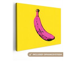 Canvas schilderij 160x120 cm - Exclusieve wanddecoratie Banaan - Grafisch - Geel - Muurdecoratie woonkamer - Slaapkamer decoratie - Kamer accessoires - Schilderijen op canvas
