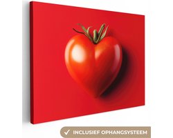 Canvas schilderij 160x120 cm - Exclusieve wanddecoratie Tomaat - Rood - Hart - Muurdecoratie woonkamer - Slaapkamer decoratie - Kamer accessoires - Schilderijen op canvas - Valentijn versiering - Cadeautje voor hem en haar - Valentijnsdag cadeautje
